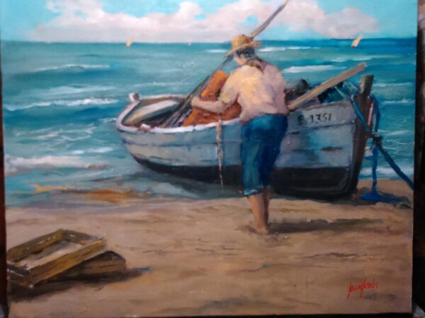 Pescador i barca